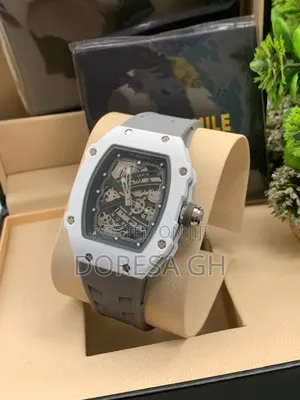 Men's Luxury Tonneau Skeleton Watch With Silicone Strap
