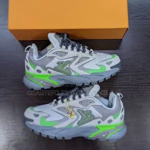 Luxury Designer Chunky Sneakers – Grey/Neon Green Edition
