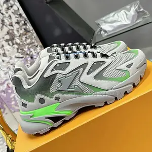 Luxury Designer Chunky Sneakers – Grey/Neon Green Edition