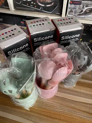Heat Resistant Silicone Cooking Spoons Set 12pcs ,Wooden Handle