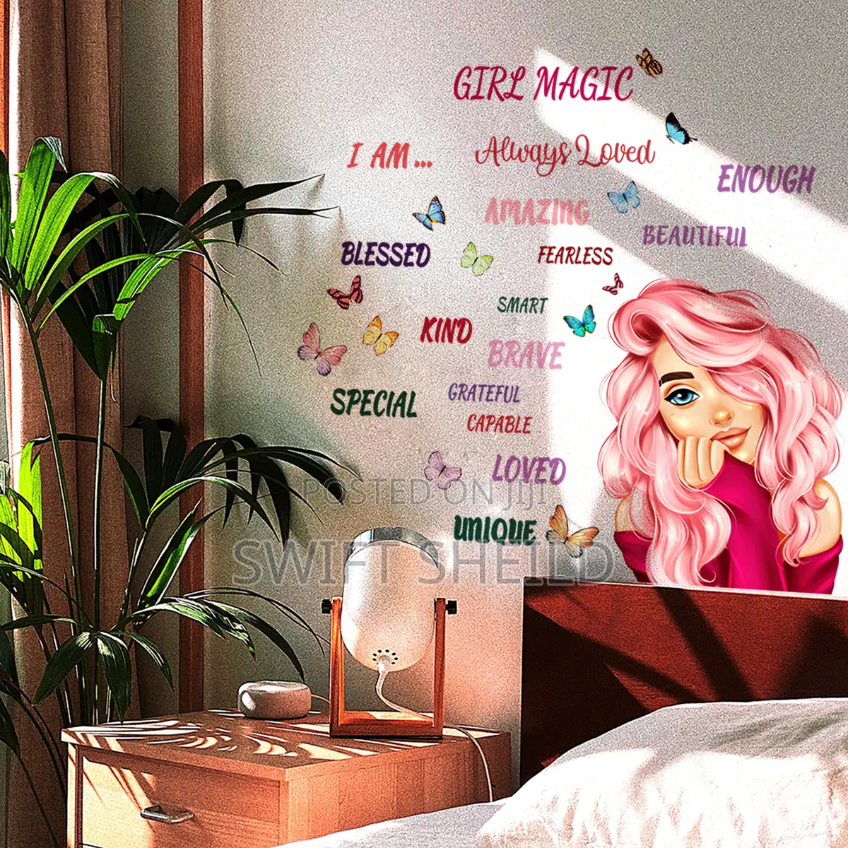 Pink Hair Girl Wall Sticker