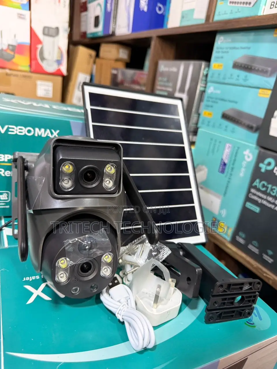 V380max Solar Camera PTZ 4g Universal Sim Dual Lens Full Color 2way