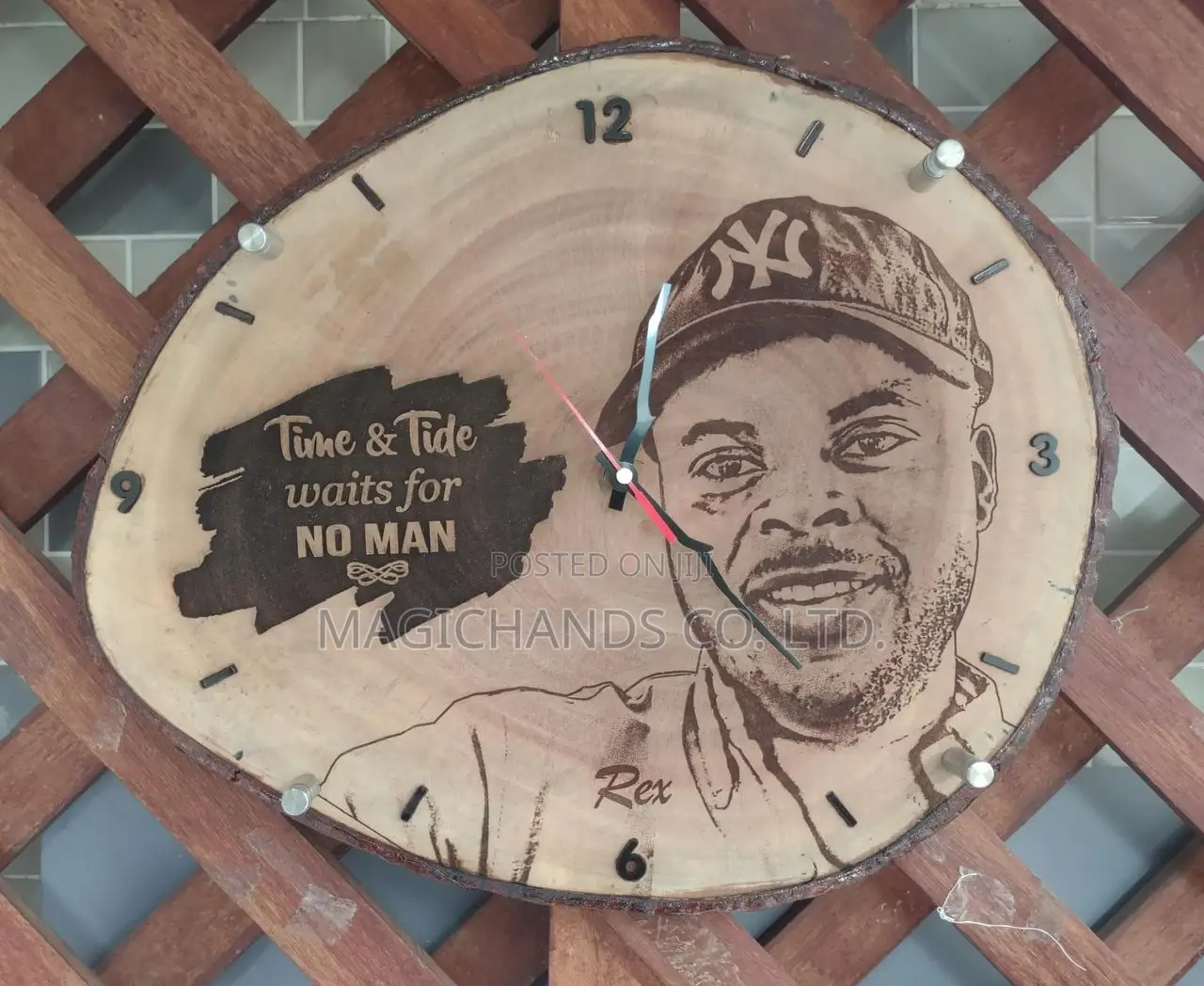 Wooden Portrait With Clock
