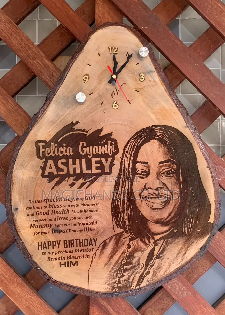 Wooden Portrait With Clock