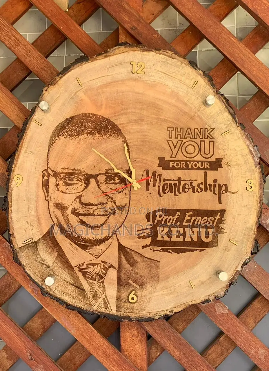 Wooden Portrait With Clock