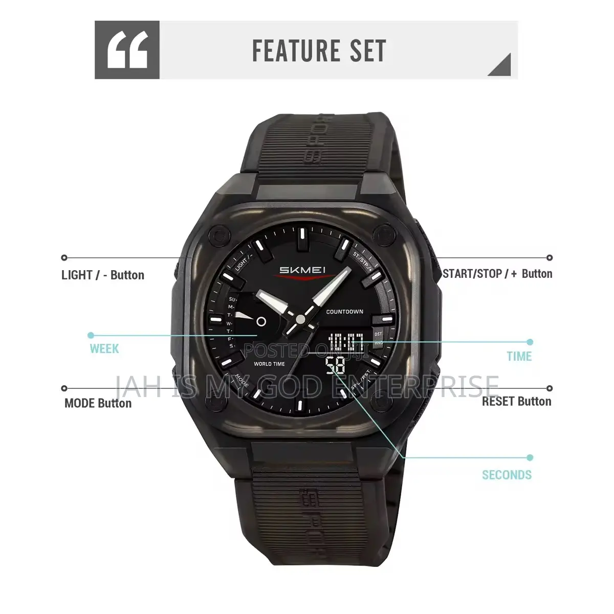 Skmei 2328 Fashion Sports Watches for Men Waterproof Wristwatch-Black