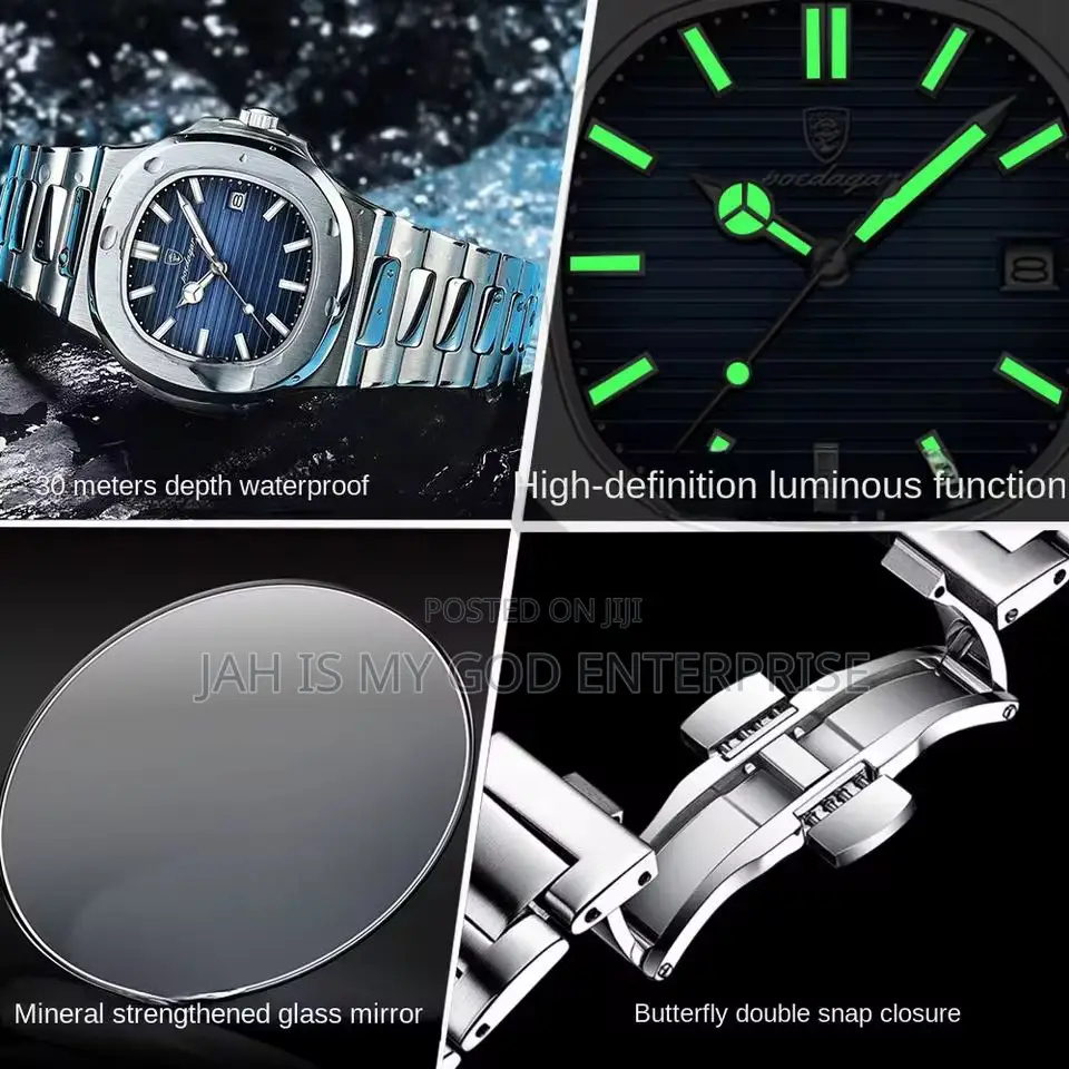 Poedagar 613 Square Luxury Men Chain Wristwatch-Silver Blue