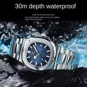 Poedagar 613 Square Luxury Men Chain Wristwatch-Silver Blue