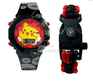 Pokémon Pikachu Kids LCD Flashing Watch and Survival Bracelet Set