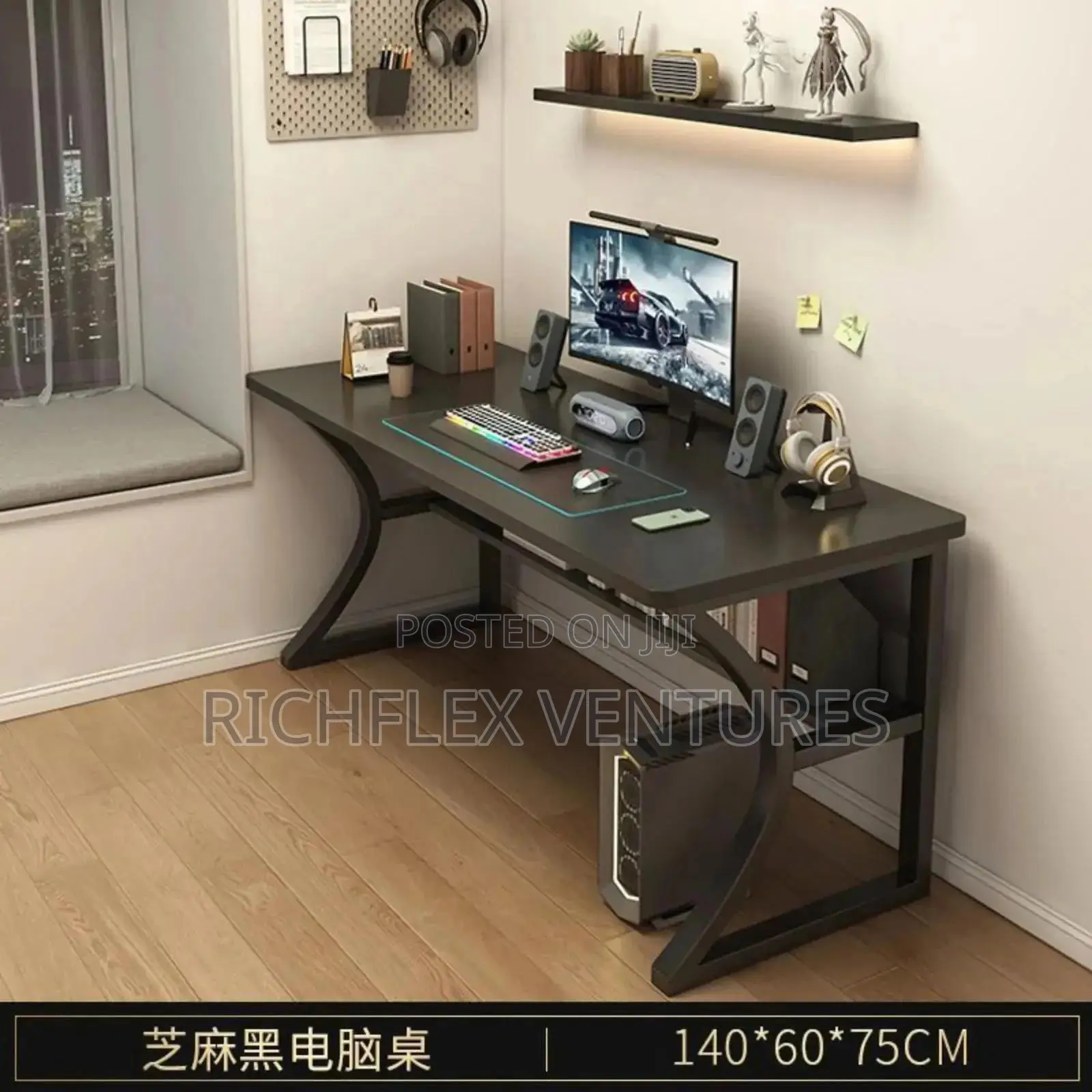 Gaming Study Office Desk With Beneath Bookshelf