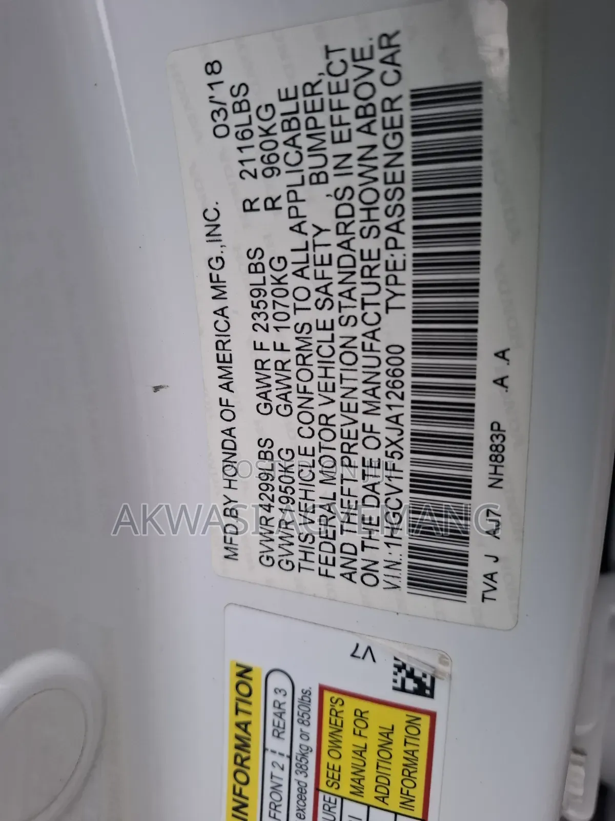 Honda Accord 2018 White