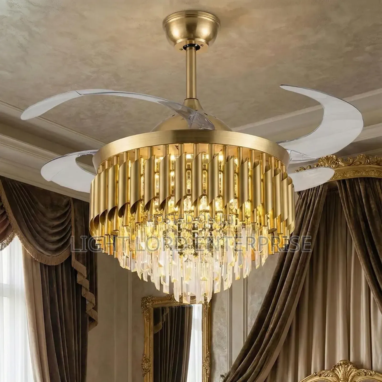 Pure Gold Color Chandelier Fan Light