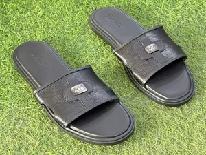 Men’s Premium Black Leather Slides