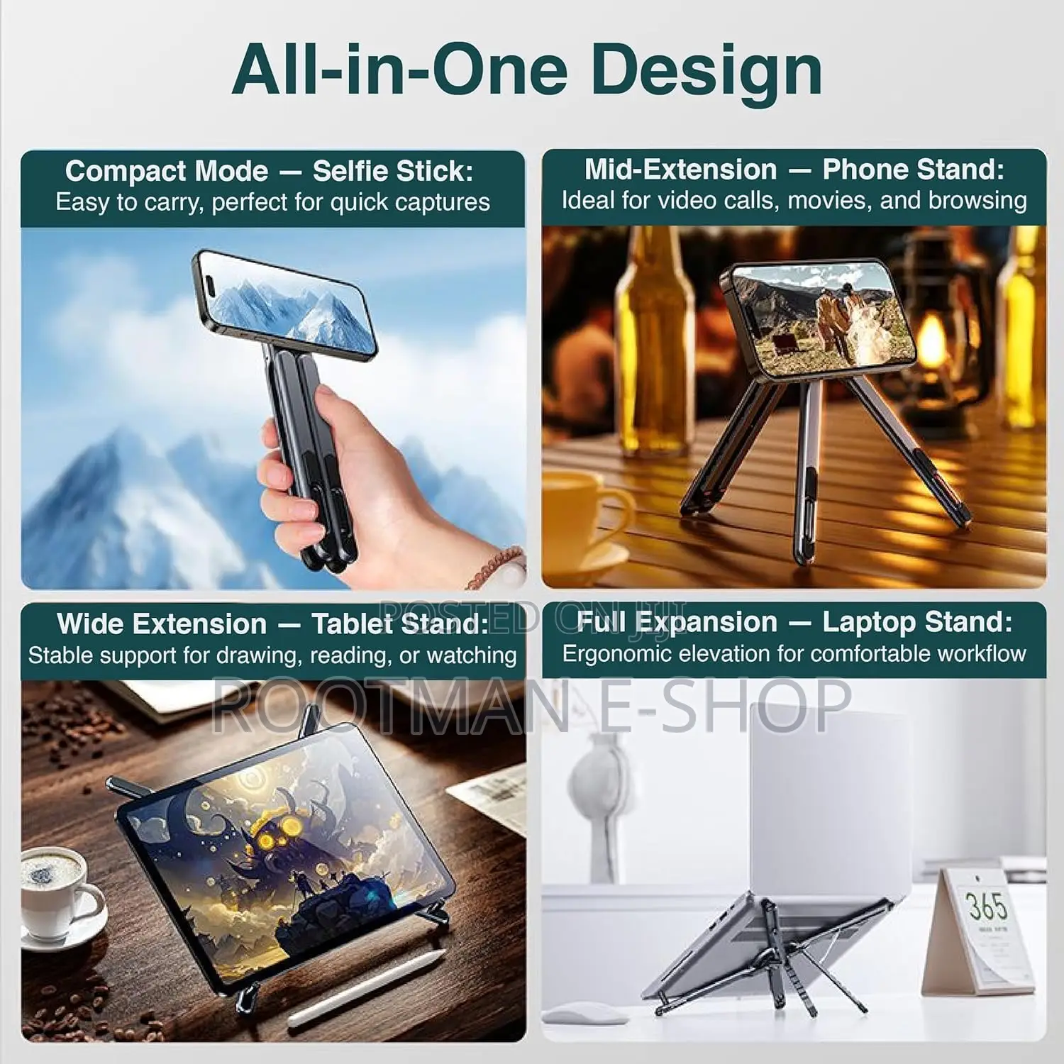 4-in-1 Foldable Laptop Stand With Phone Holder – Adjustable Aerospace