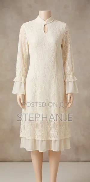 Elegant Lace Dress, High Neck, Ruffles
