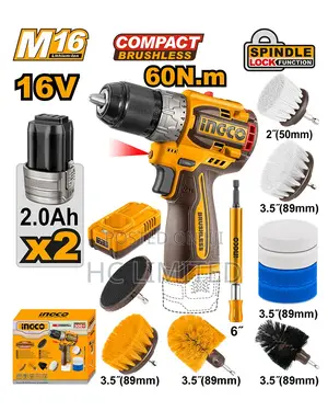Ingco 16v Cordless Drill 60nm + 2 Batteries Brush Set-Cosli240786