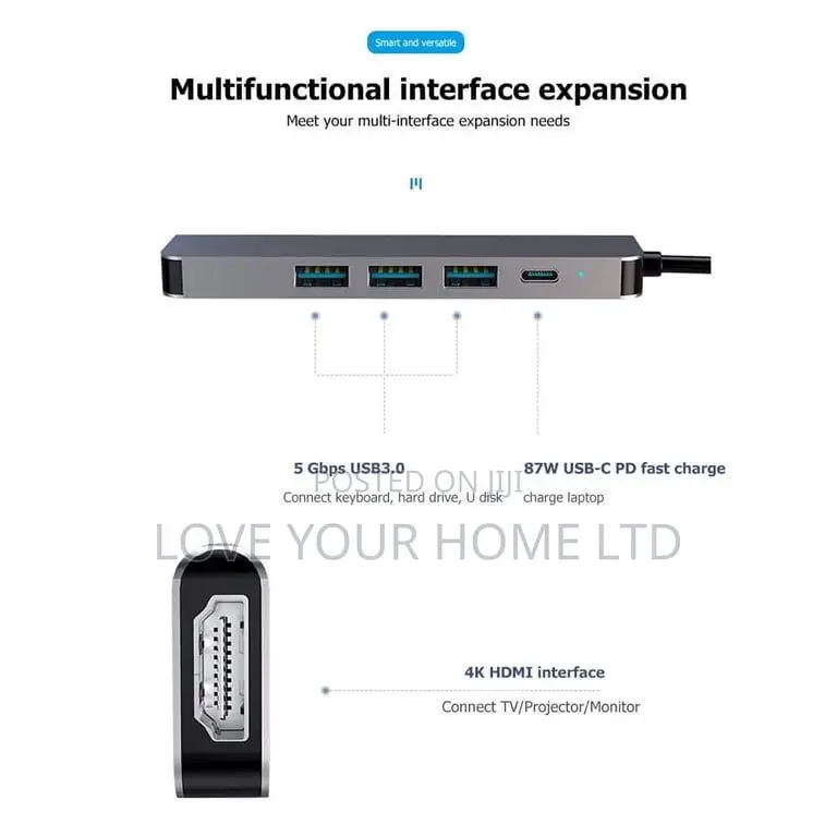5-in-1 Type-C Hub Adapter — HDMI + 3× USB 3.0 + Type-C Port