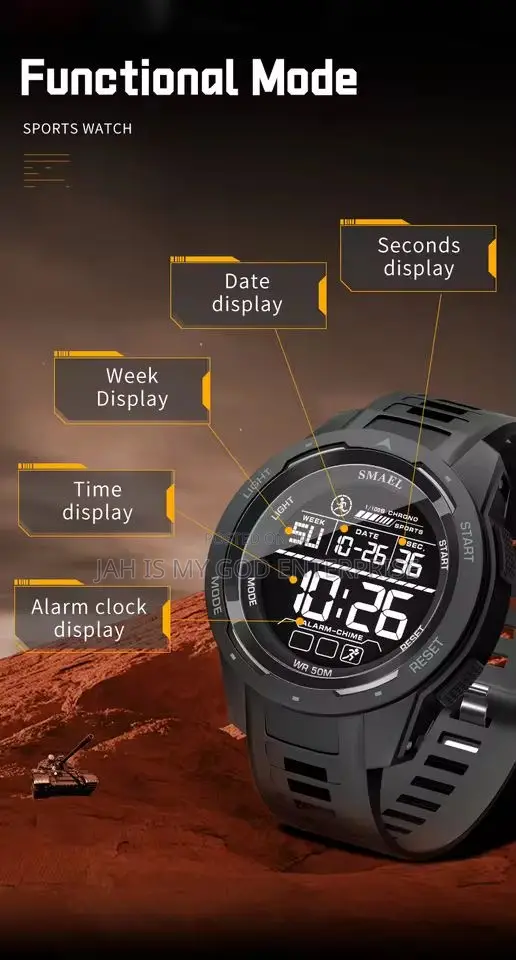 Smael Digital Sports Led Men 50m Waterproof Digital Light Watch-Black