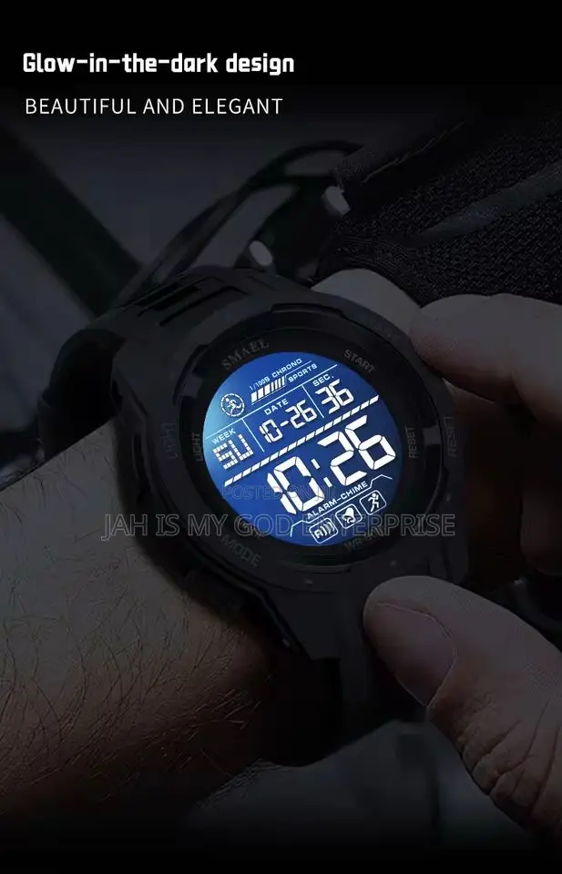 Smael Digital Sports Led Men 50m Waterproof Digital Light Watch-Black