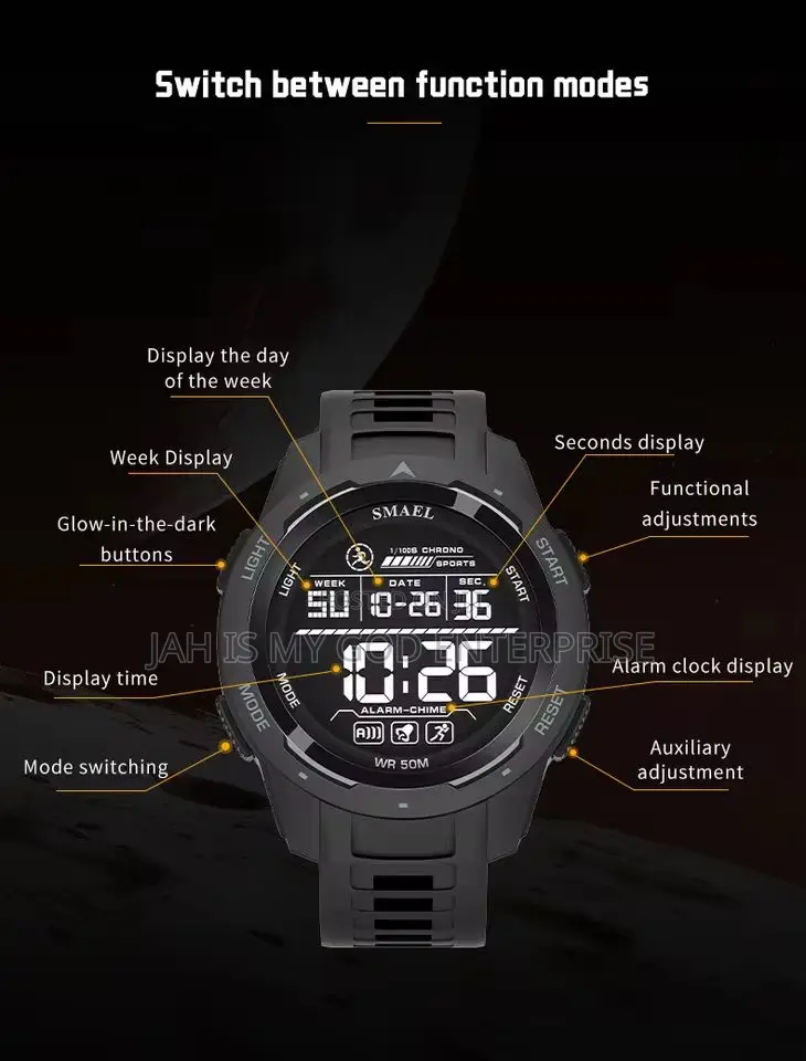 Smael Digital Sports Led Men 50m Waterproof Digital Light Watch-Black