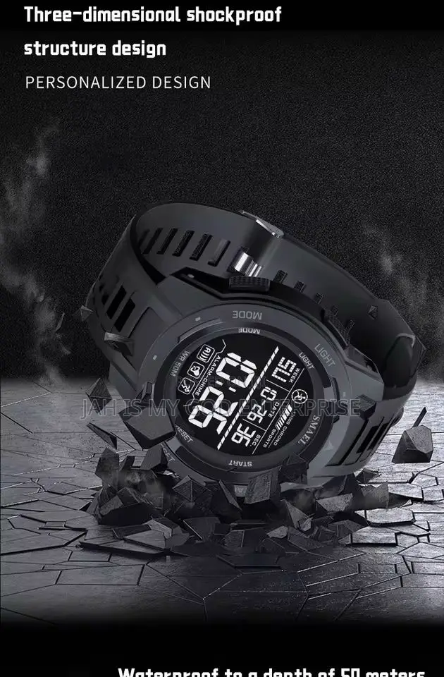 Smael Digital Sports Led Men 50m Waterproof Digital Light Watch-Black