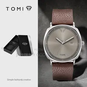 Tomi T044 Men's Minimalist Leather Casual Quartz Watch-Brown Silver