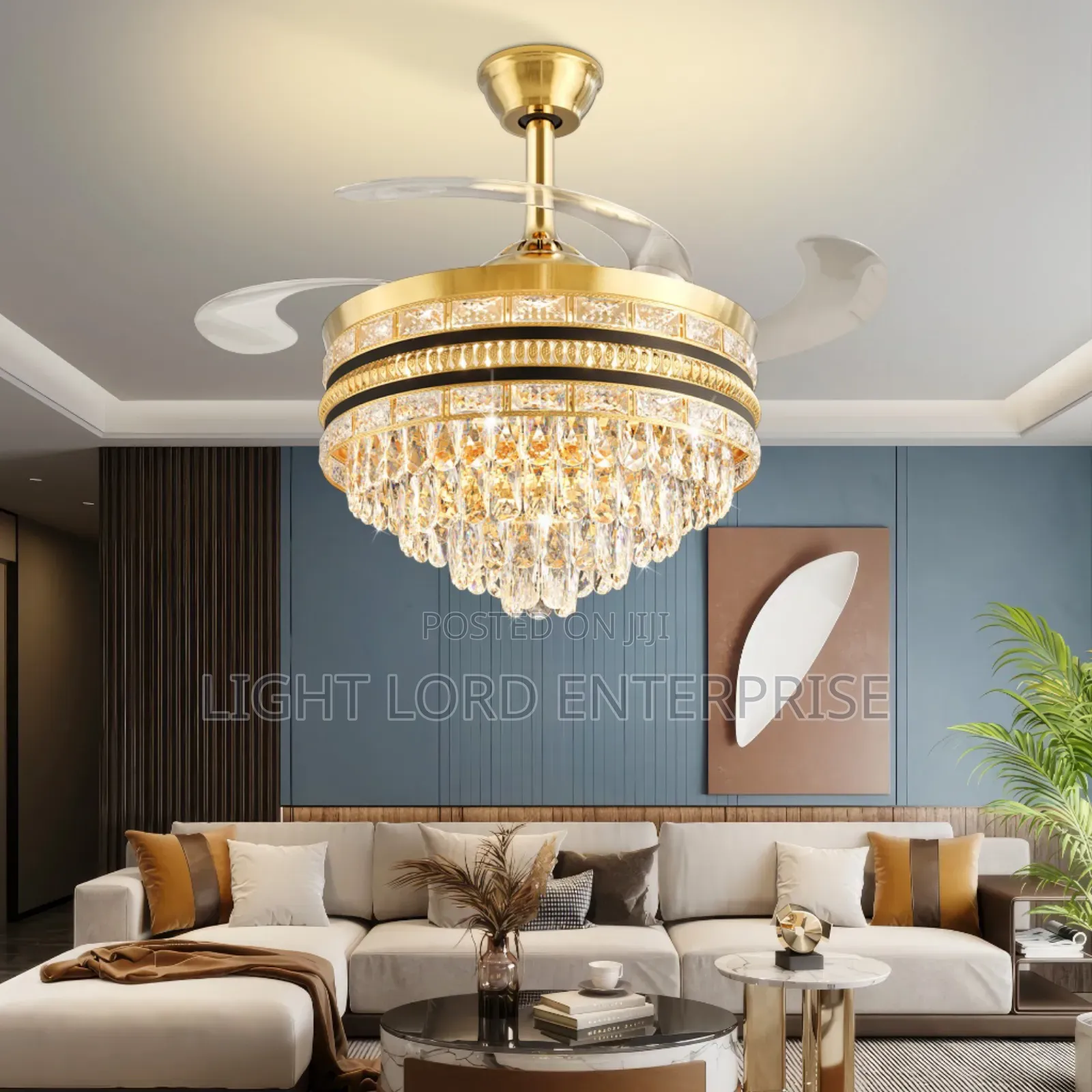 Pure Gold Color Chandelier Fan Light