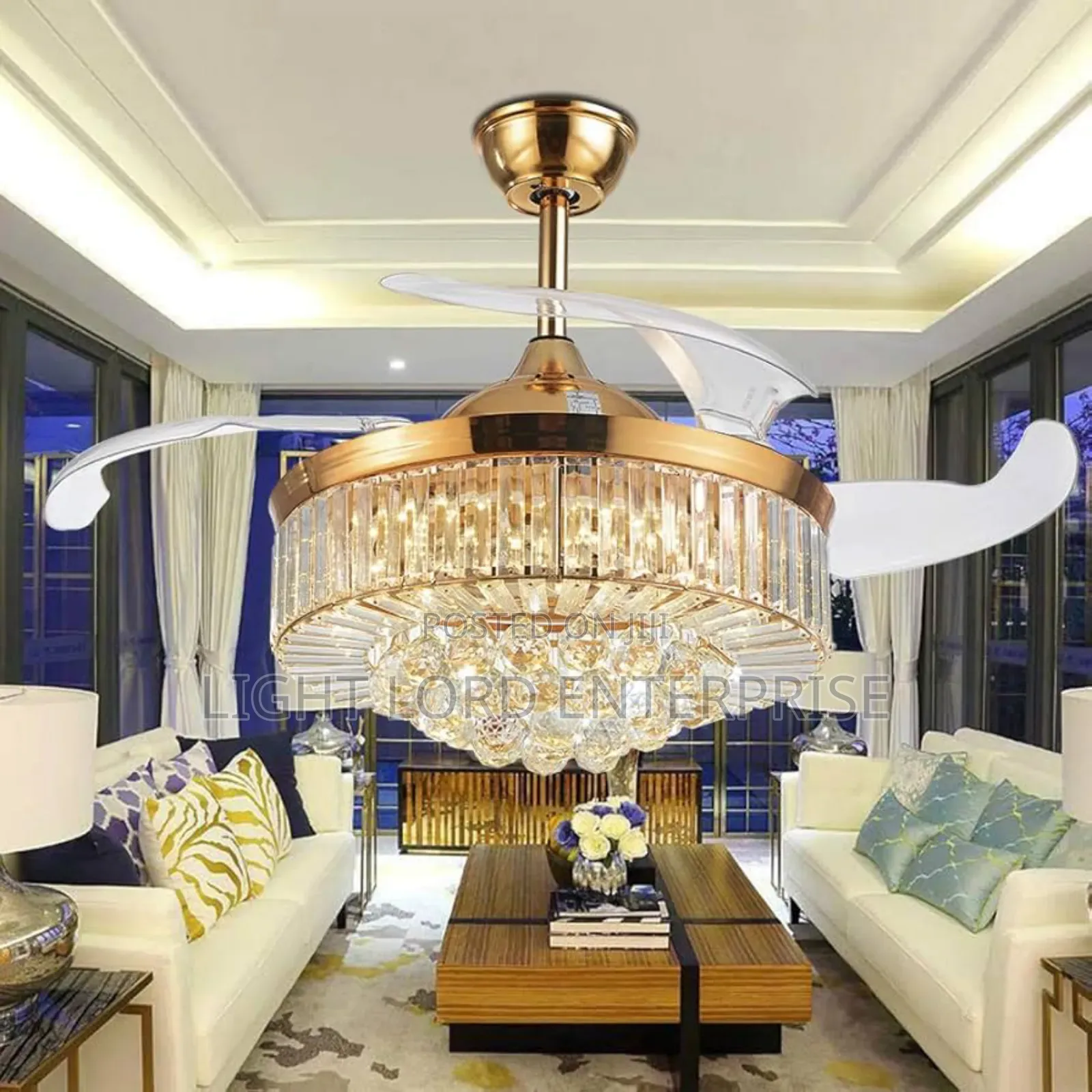Standard Crystal Stones Chandelier Fan Light