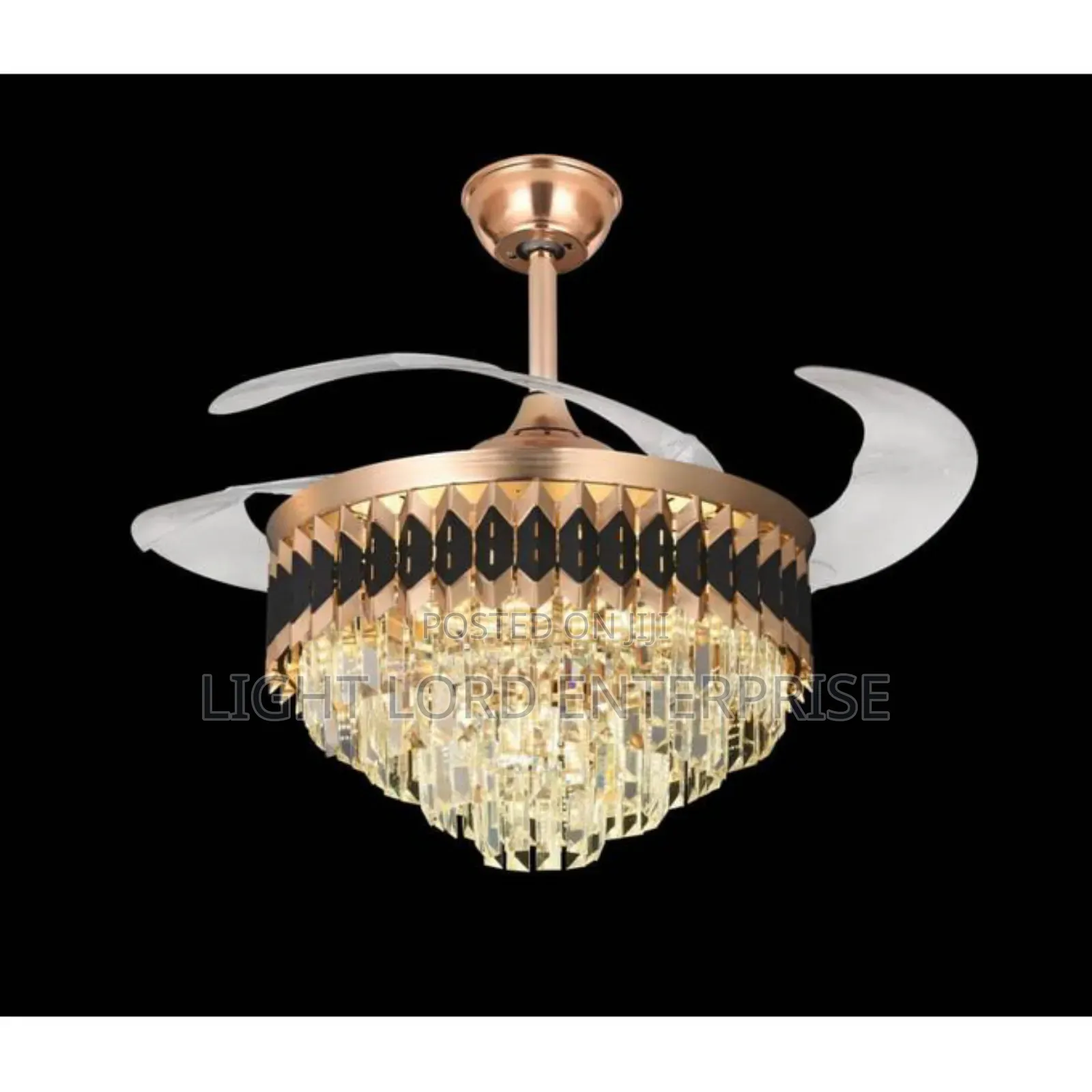 Orient Black and Gold Chandelier Fan Light