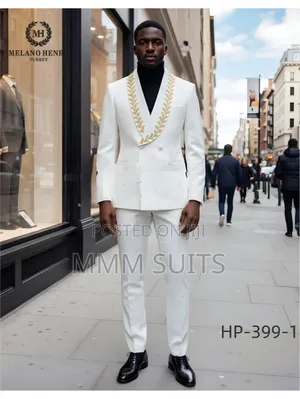 Classic Turkish Double-Breasted Men's Suit With Gold Embroidered Lapel