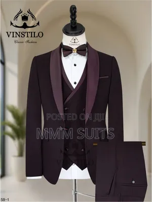 Classic Turkish Round Lapel 3-Piece Tuxedo Men's Suit in Burgundy