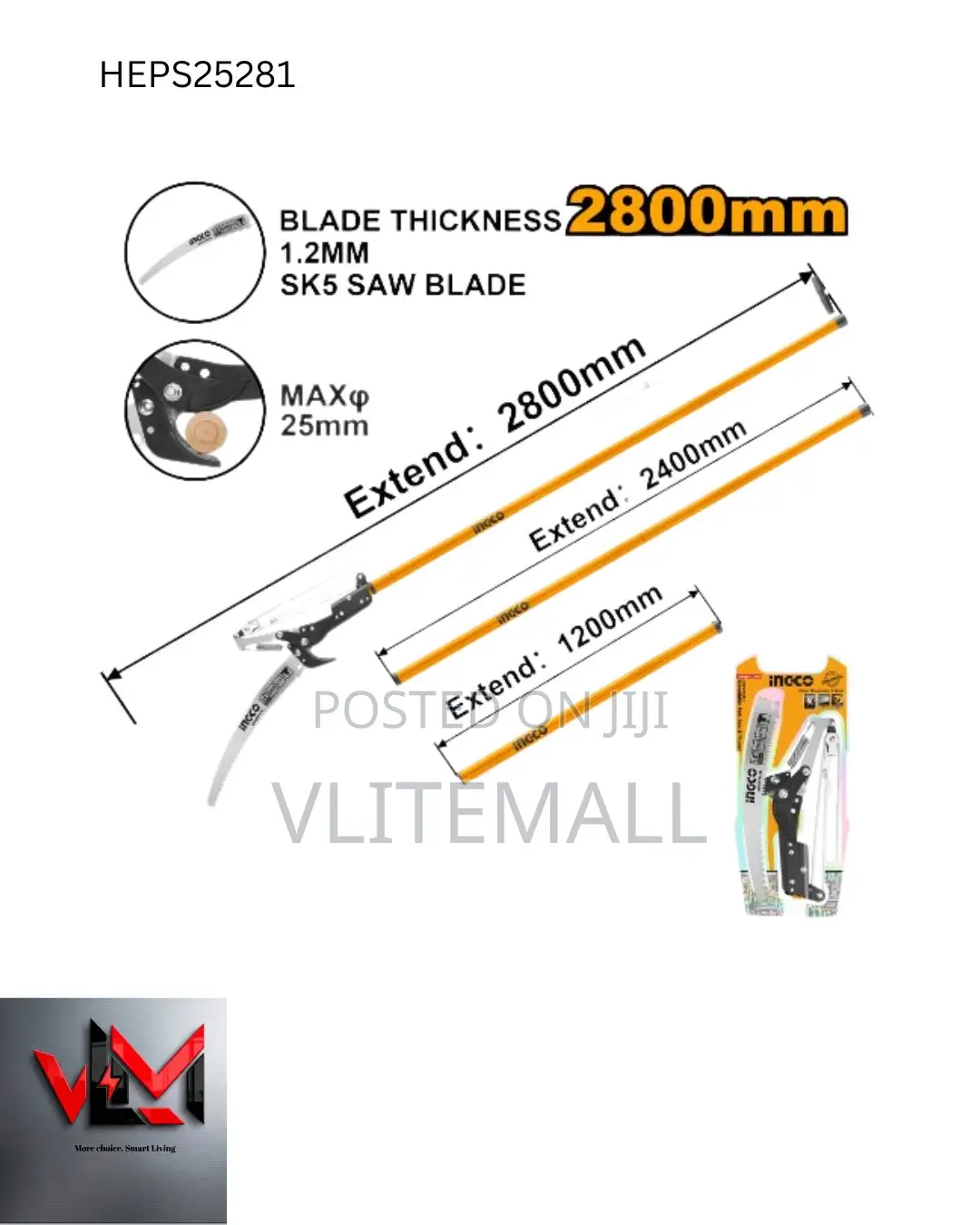 Ingco Extendable Pole Saw Pruner (Model Heps25281)