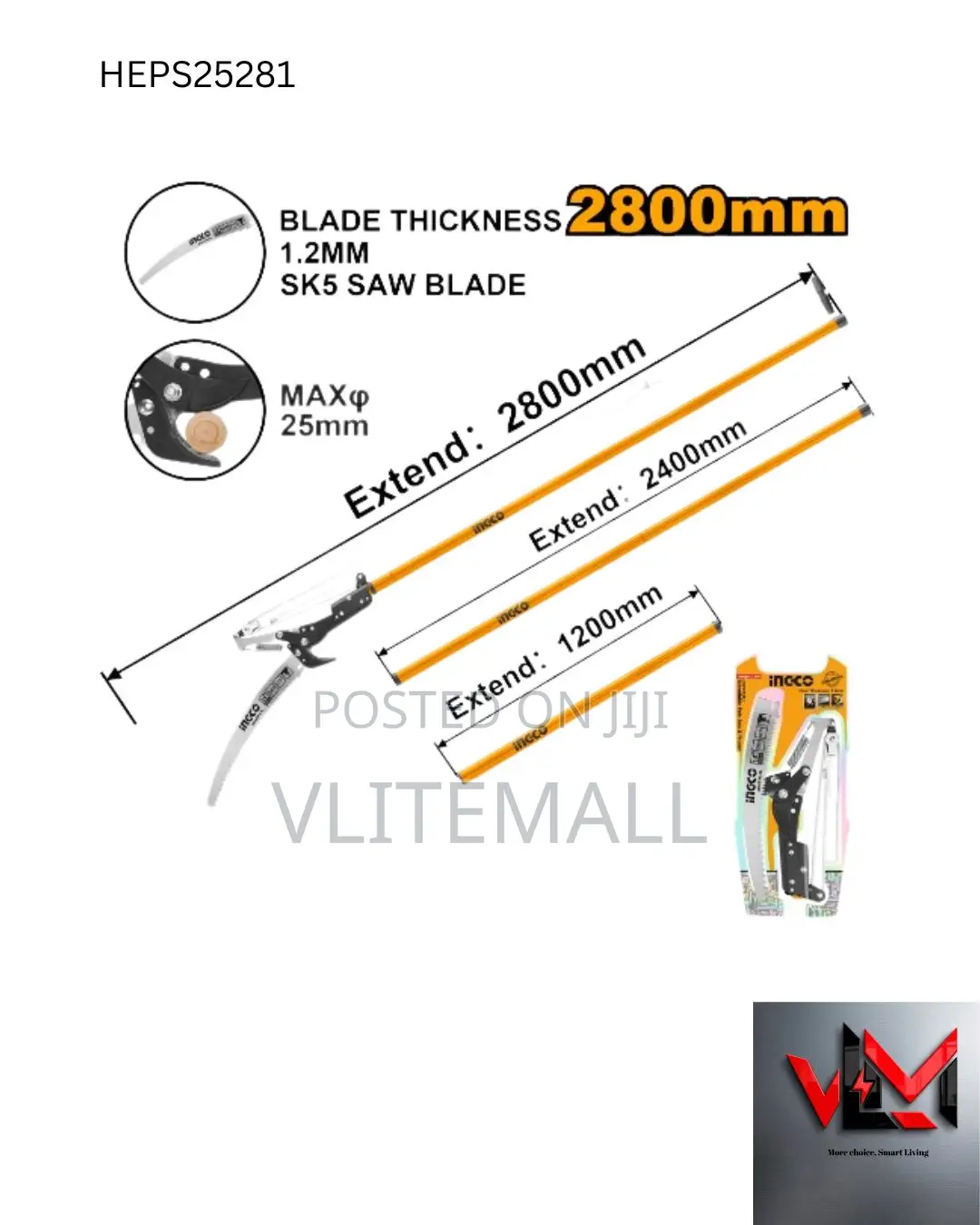 Ingco Extendable Pole Saw Pruner (Model Heps25281)