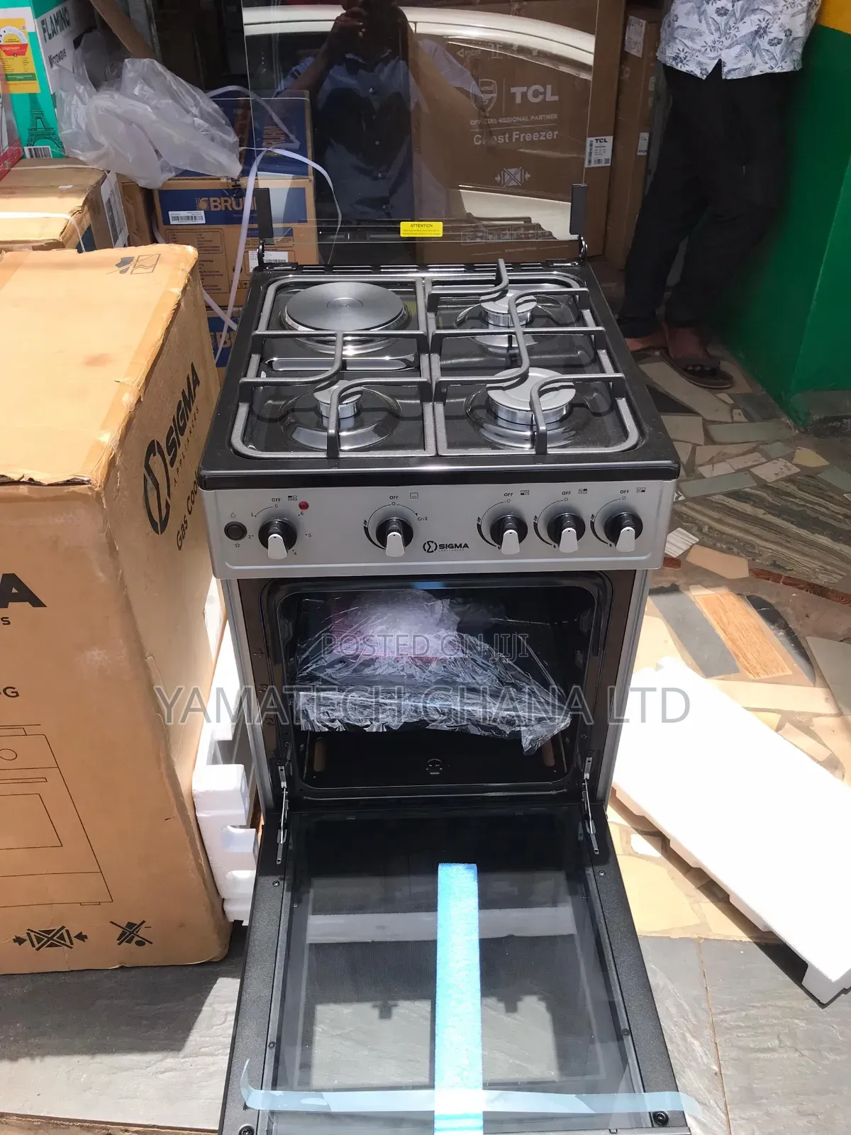 Sigma Stainless Steel 3 Gas 1 Electric Stove Oven With Cast Iron Top