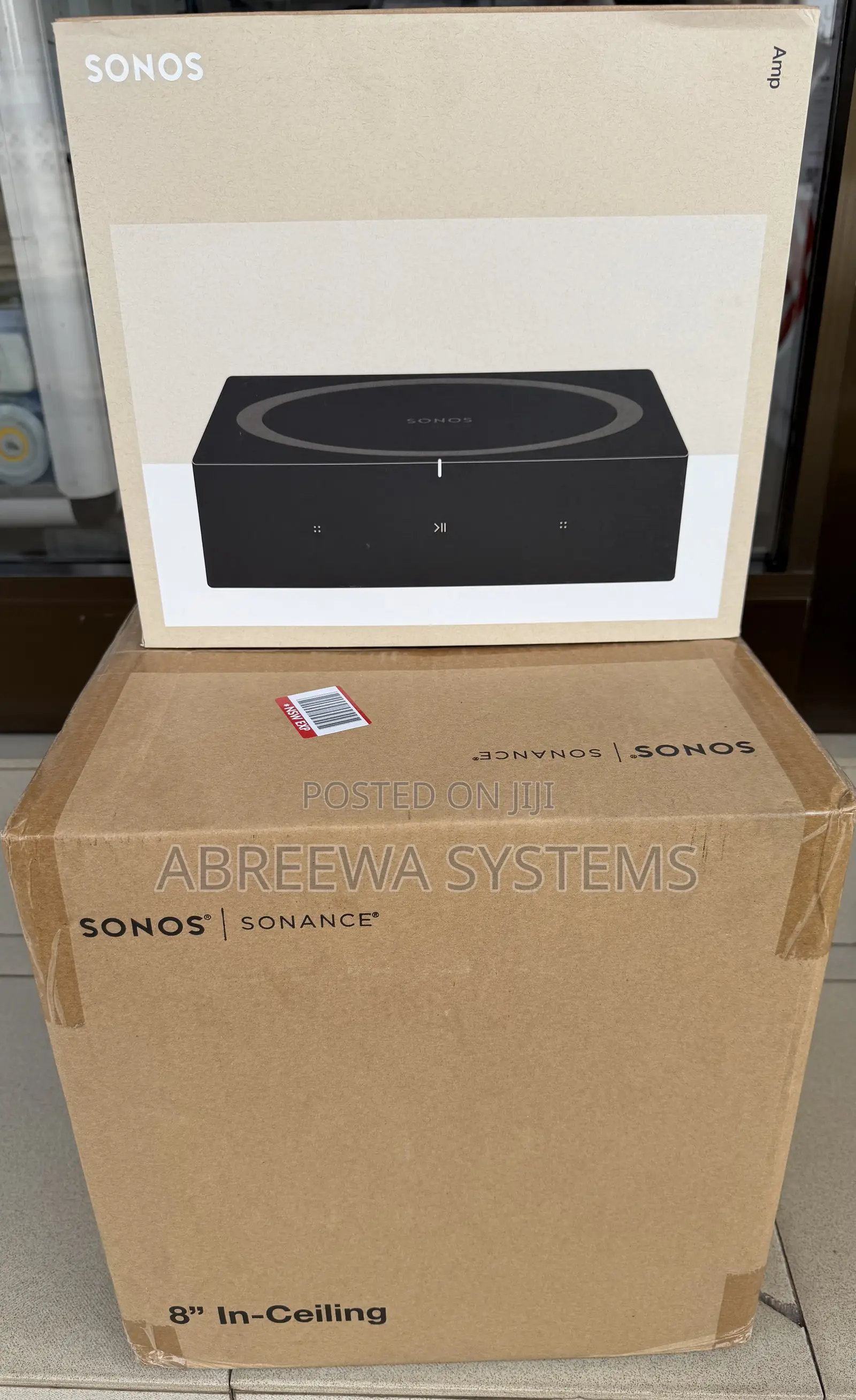 Sonos Amplifier and 8” Ceiling Speakers.