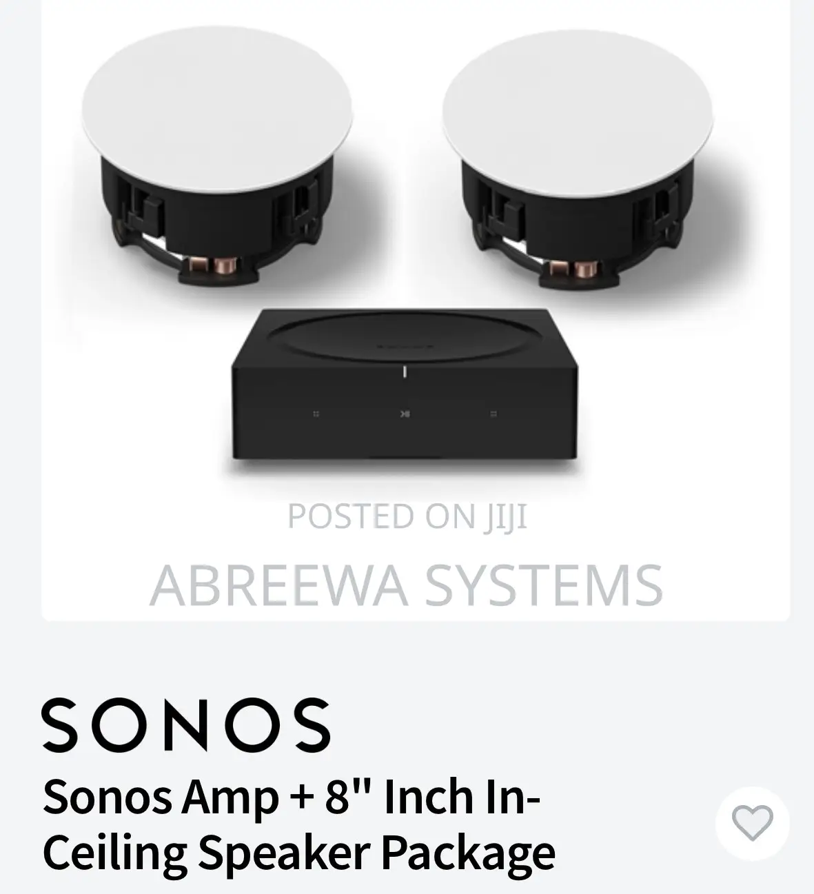 Sonos Amplifier and 8” Ceiling Speakers.