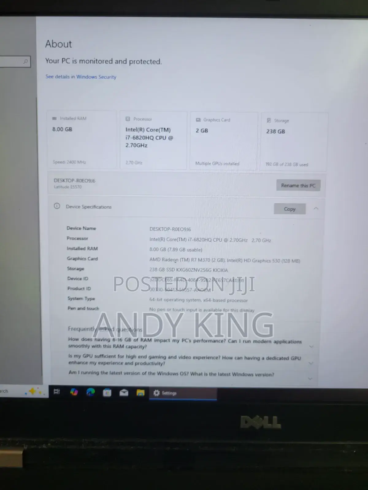 Laptop Dell Latitude 15 E5570 8GB Intel Core i5 SSD 256GB