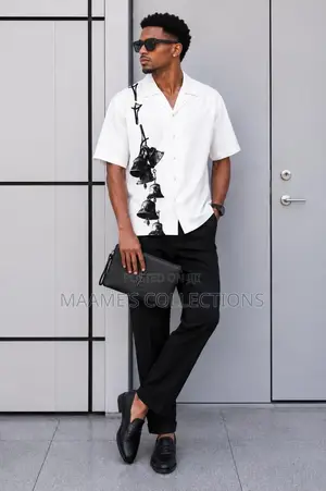 Aknotic Men's Printed Casual Short Sleeve Shirt and Down Set