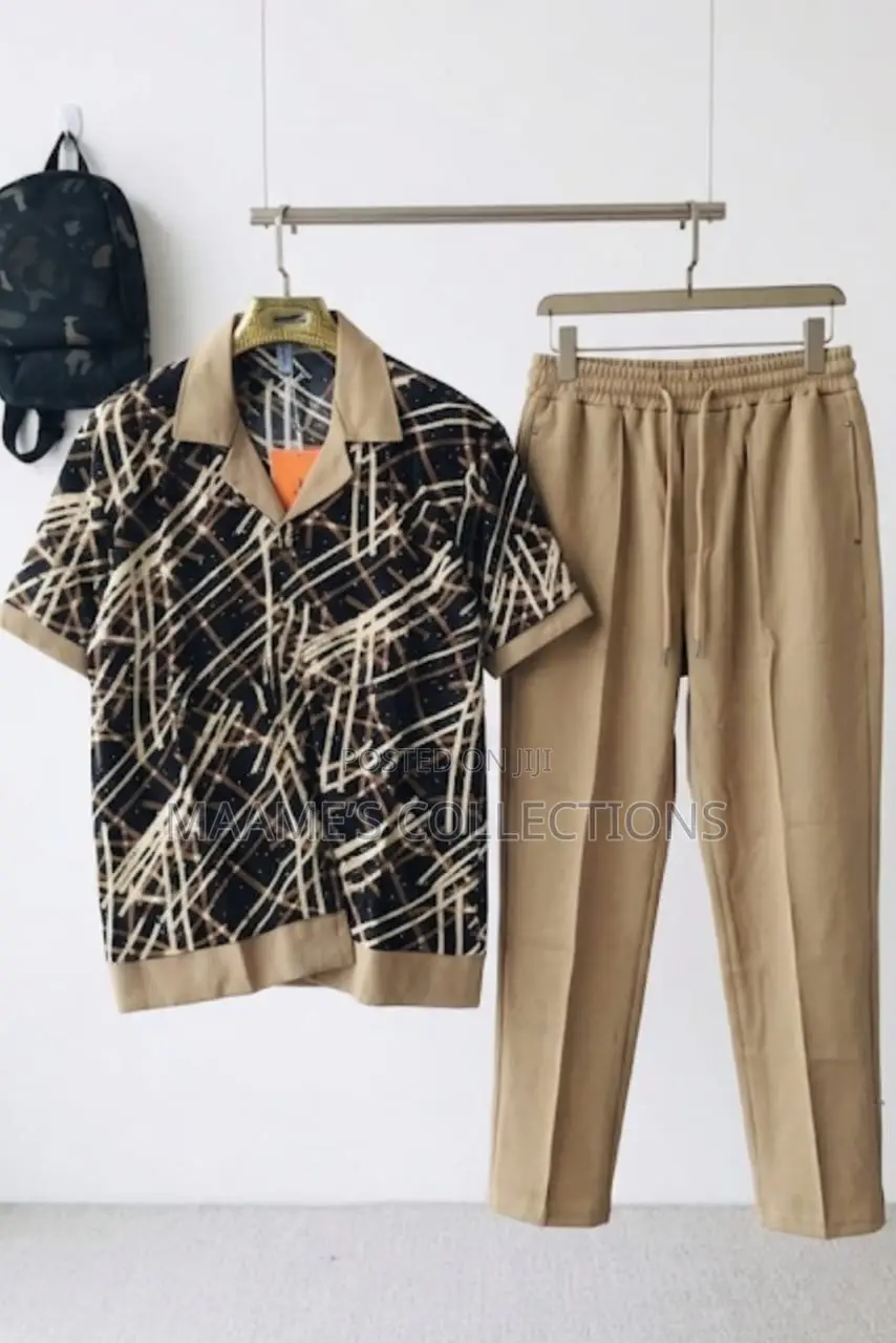 Aknotic Men's Printed Casual Short Sleeve Shirt and Down Set