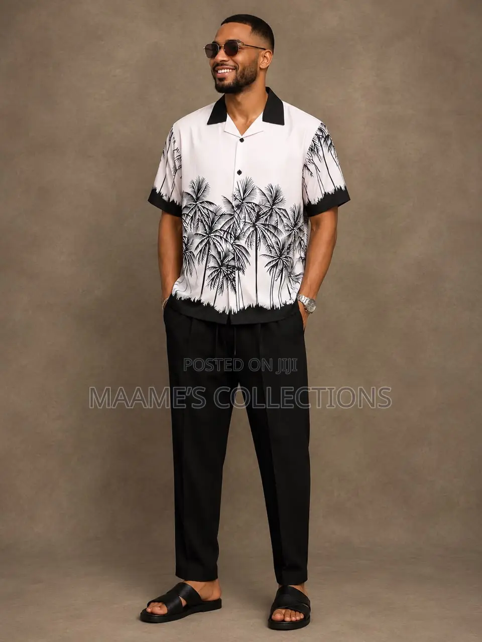Aknotic Men's Printed Casual Short Sleeve Shirt and Down Set