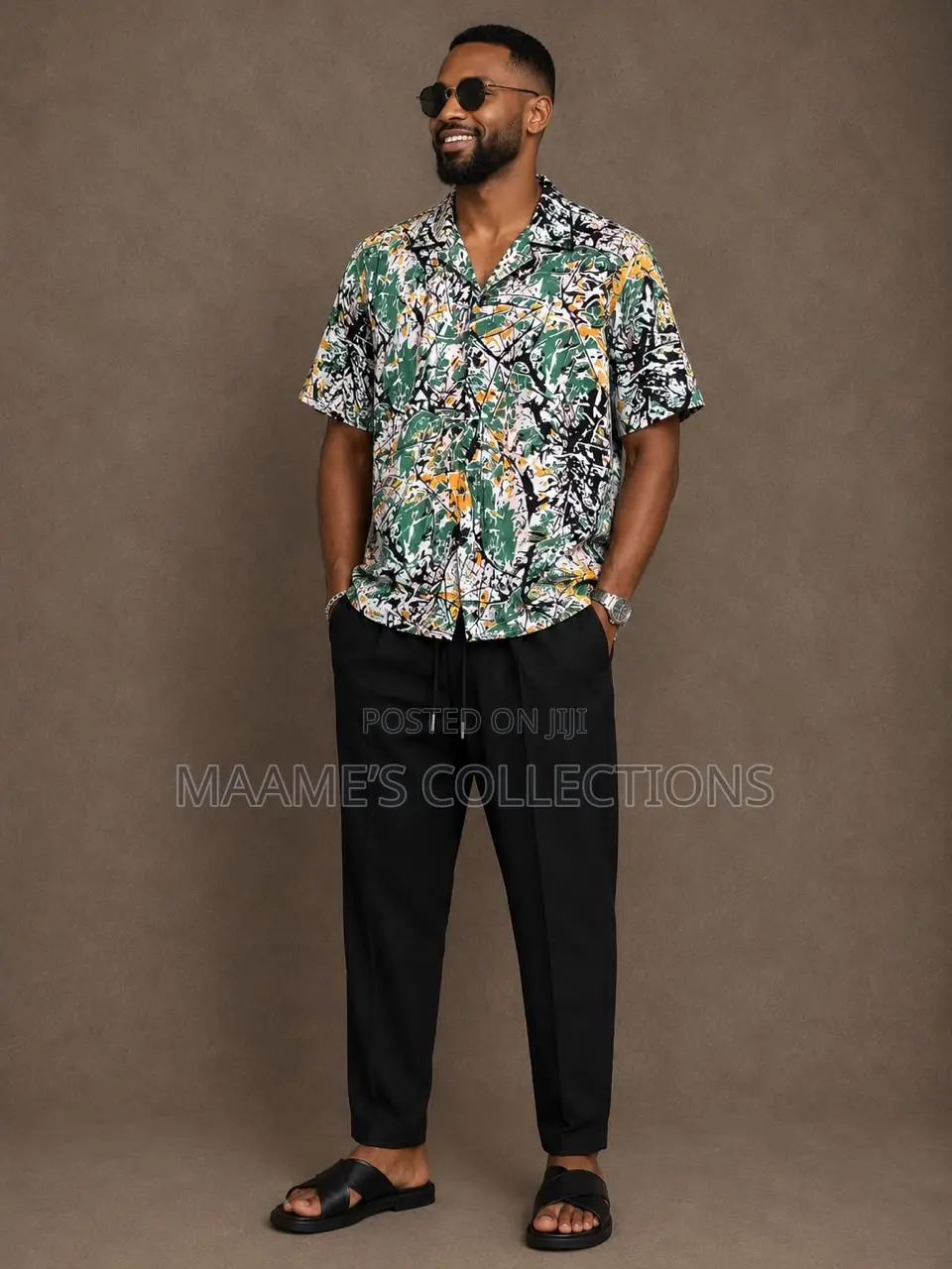 Aknotic Men's Printed Casual Short Sleeve Shirt and Down Set