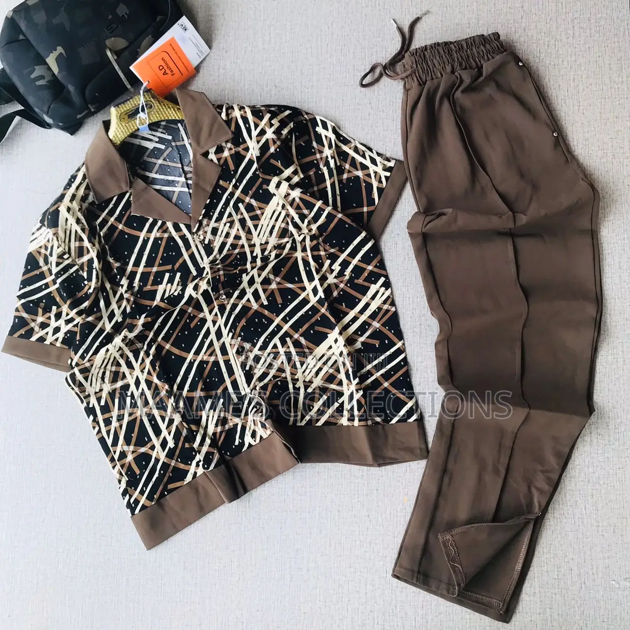 Aknotic Men's Printed Casual Short Sleeve Shirt and Down Set