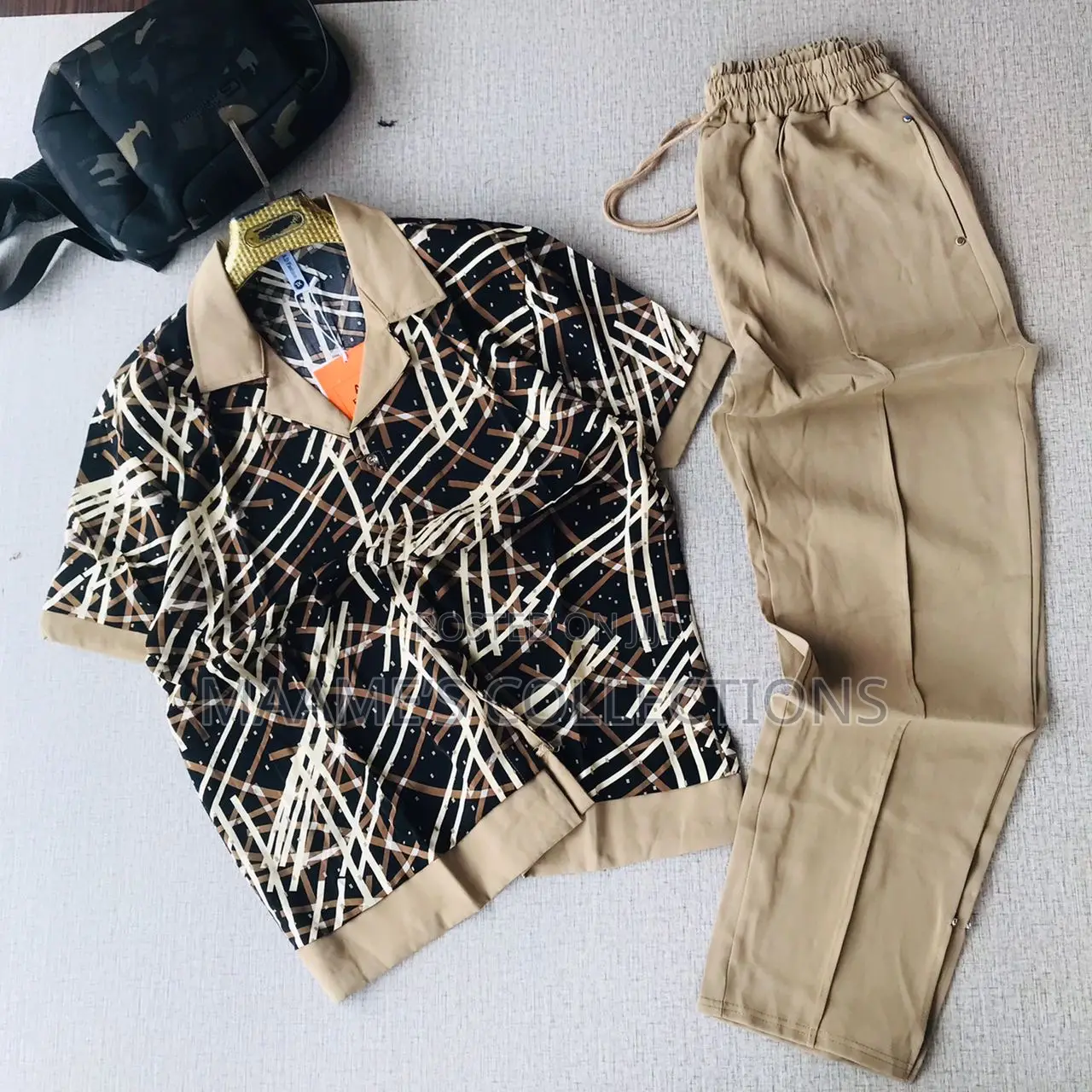 Aknotic Men's Printed Casual Short Sleeve Shirt and Down Set