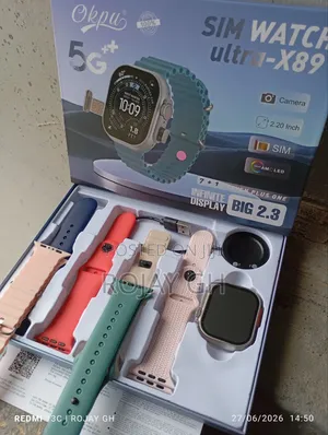 Ultra-X89 Smart Watch With Sim Slot and Camera + 6 Straps - Pink