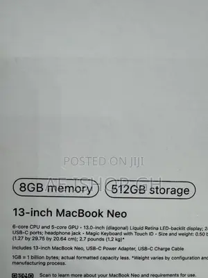 New Laptop Apple MacBook Neo 2026 8GB SSD 512GB