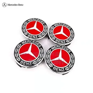 Set of 4 Mercedes Benz Center Caps Red-Black 75mm/2.95inch,Most Models