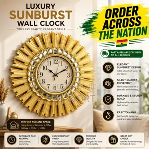 Luxury Gold Sunburst Wall Clock With Mirrored Frame-28 Inch