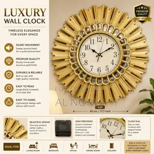 Luxury Gold Sunburst Wall Clock With Mirrored Frame-28 Inch