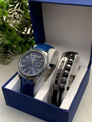 Rolex Leather Watch Bracelet Set for Him – Classic Gift Set