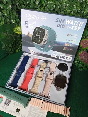 Ultra-X89 Smart Watch With Sim Slot and Camera + 7 Xtra Straps - Pink